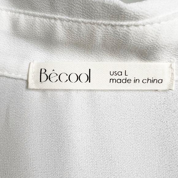 BE COOL Sheer Button Down Shirt Blouse Long Sleeve Cuffed Pockets White Size L - Picture 4 of 8